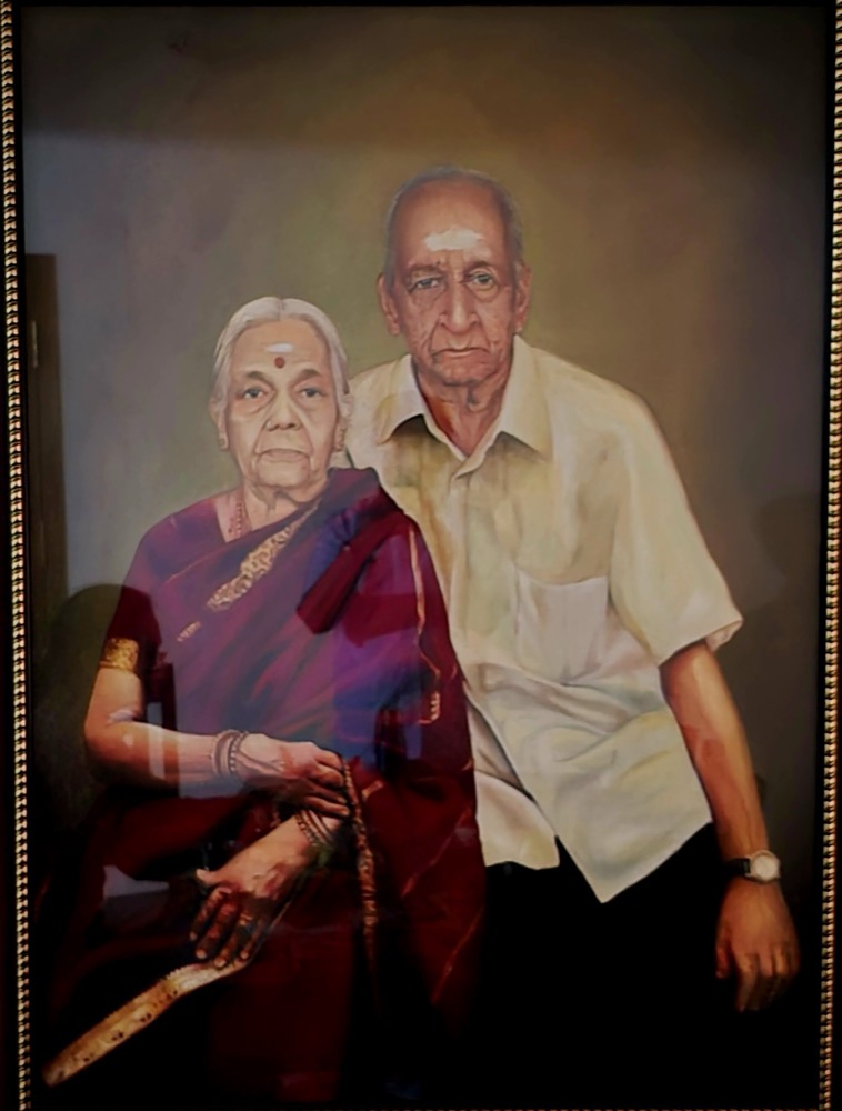 Painted portrait of Smt. Girija and Sri V. Neelamani Iyer